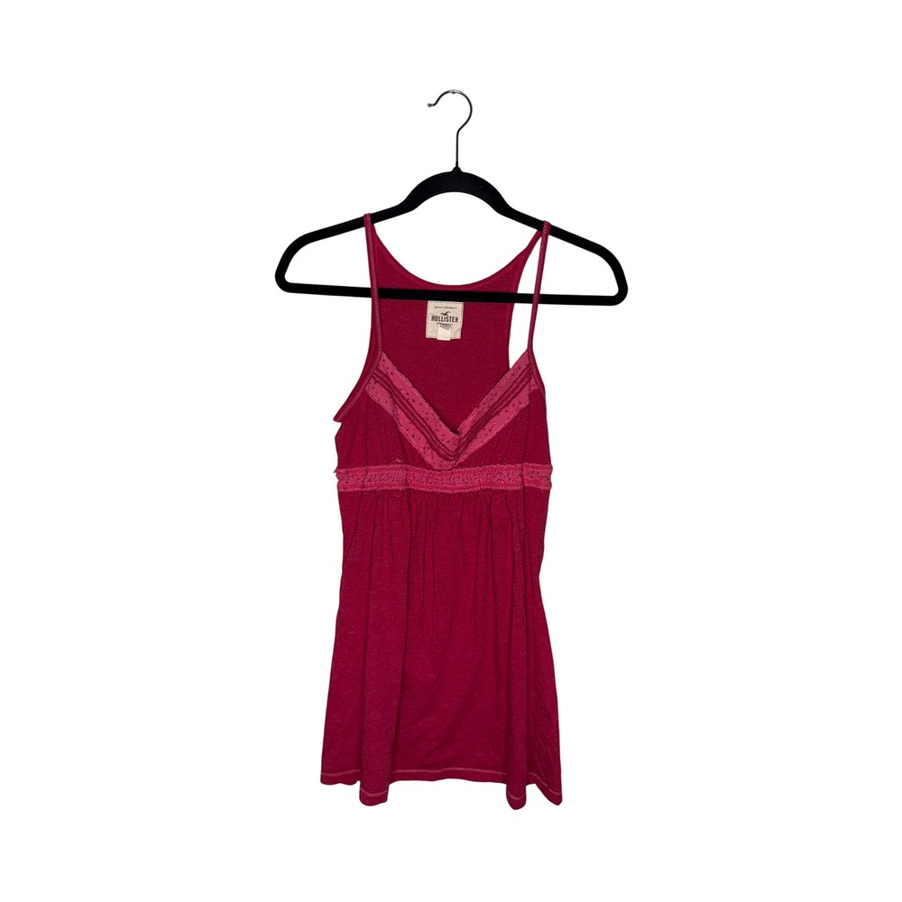 Hollister Babydoll Tank Top Women Large Red Excellent Lace Trim Crochet Boho Y2K